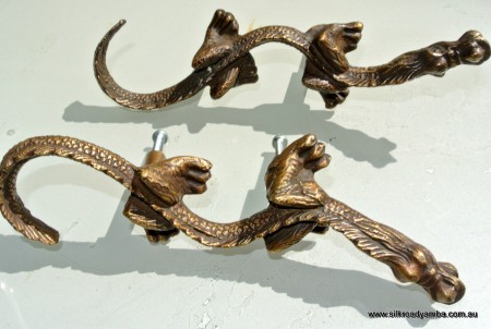2 Handles door DRAGON solid heavy BRASS old style vintage L& R drawer PULLS 6"