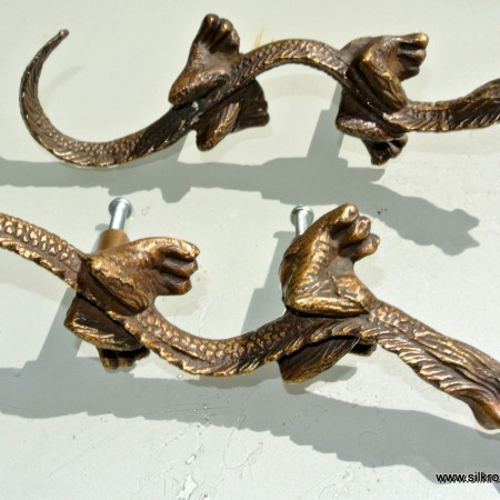 2 Handles door DRAGON solid heavy BRASS old style vintage L& R drawer PULLS 6"