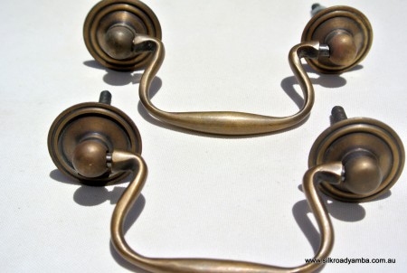 4 heavy 3" pulls handles BOX drawers antique solid brass vintage old replace drawer bale