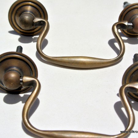 4 heavy 3" pulls handles BOX drawers antique solid brass vintage old replace drawer bale