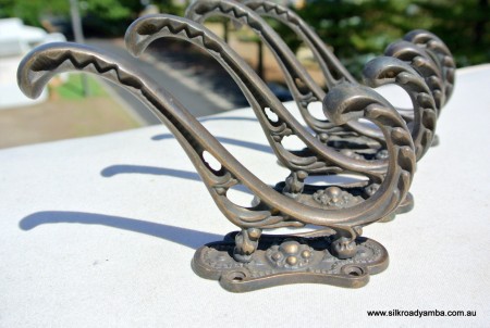 4 COAT HOOKS Victorian brass vintage old style solid brass