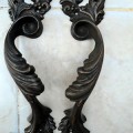 2 dark large aged brass heavy pulls handles DOOR antique solid brass vintage french style 11" old replace