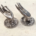 2 tiny finger Pull handle silver brass door antique old style HAND knob hook B