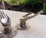 2 cute tiny finger Pull handle silver brass door old style HAND knob hook B OPEN