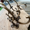 4 COAT hall HOOKS solid brass furniture antiques vintage age old style curly B