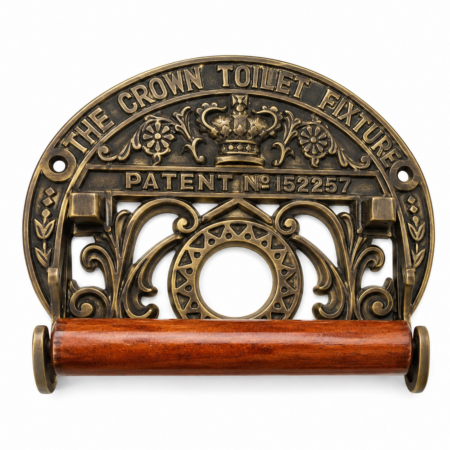 SOLID BRASS “CROWN” TOILET ROLL HOLDER – VINTAGE ANTIQUE STYLE – HEAVY DUTY FIXTURE