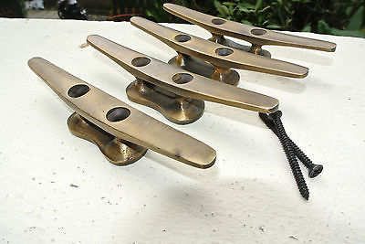 4 CLEATS 3.1/2"tie down solid age 100% brass boats cars tieing rope hooks cast B 