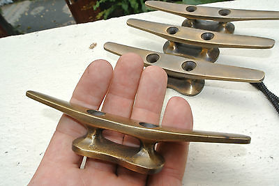 4 CLEAT tie downs solid heavy 100% brass 14 cm boat cars tieing rope hooks  hand made ship 5.1/2