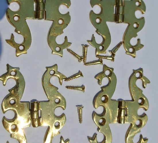 4 small snake solid Brass DOOR small hinges vintage style Polished heavy B screw
