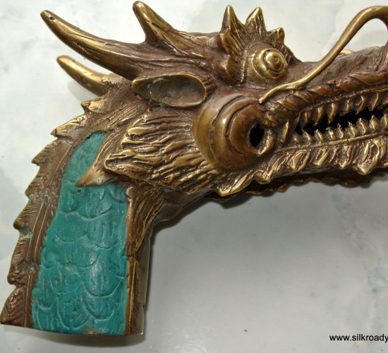 DRAGON head WALKING STICK STAFF end BRASS green lord of the rings hollow B