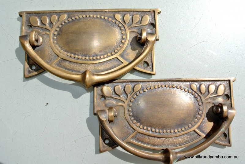 Bronze Patina Solid Brass Vintage, Art Nouveau Dresser Handles