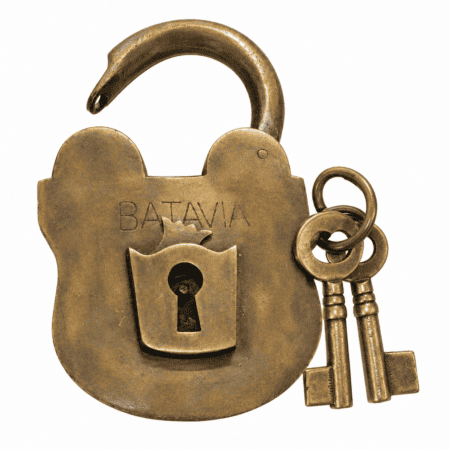 large Vintage style antique "BATAVIA " 5" Padlock solid brass key heavy lock works watson code 099