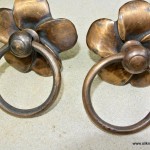 2 FLOWER handle ring pull solid brass heavy old vintage old style DOOR 3" B