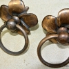 2 FLOWER handle ring pull solid brass heavy old vintage old style DOOR 3" B