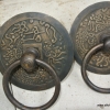 2 round handle ring pull solid brass heavy old vintage asian style DOOR 4" B