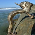 Large SEAHORSE solid brass door old style heavy house PULL handle 14"