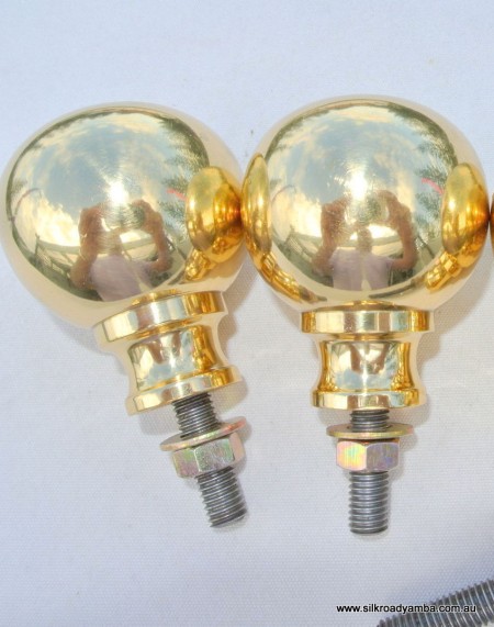 2 Bed COT KNOBS heavy solid brass inc bolt thread old vintage style 2" across
