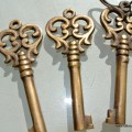 3 KEY old stye vintage french antique look solid heavy brass aged key 85 mm