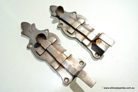 2 small BOLTS french old Antique style door furniture heavy brass flush 4.1/2"