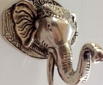 ELEPHANT shape WALL HOOK BRASS old style silver look SCREW to wall trunk hang