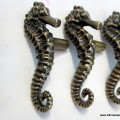 4 small SEAHORSE solid brass KNOBS door old style house PULL handle