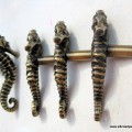 4 small SEAHORSE solid brass KNOBS door old style house PULL handle