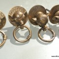 4 ELEPHANT pulls handles antique solid brass vintage drawer knobs ring 2.1/4"