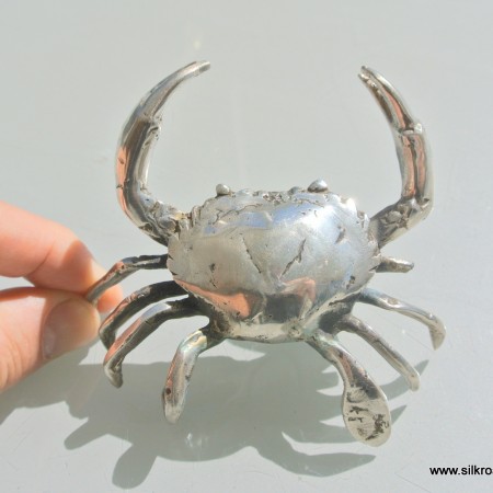 small 3.1/2" MUD CRAB solid brass silver plate heavy decoration hand made