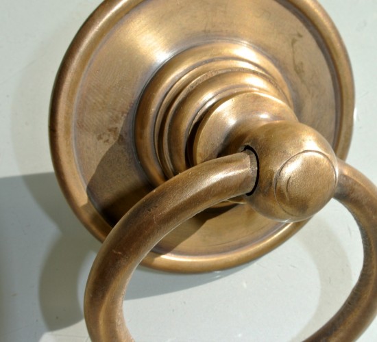 1 large round handle ring pull solid brass heavy old vintage asian style DOOR 4"