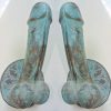 2 large penis DOOR PULL or HOOK hand made brass 9 " handle seaside aged green patina beach