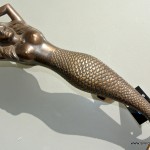 large MERMAID solid brass door PULL old style heavy house PULL handle 15" aged