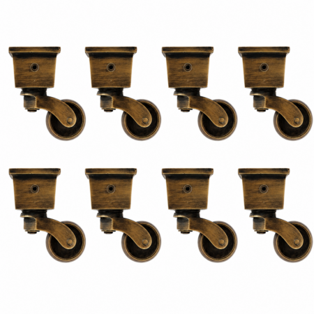 8 Small Square Brass Cup Castors 1¼ Heavy Solid Brass Furniture Wheels Table Chair Bed Castors 32mm