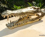 small Crocodile skull solid brass large heavy decoration hand made 230mm statue head jaw teeth