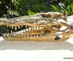 small Crocodile skull solid brass large heavy decoration hand made 230mm statue head jaw teeth