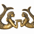 2 MERMAID heavy handle praying Dewi mermaid KNOB aged old solid Brass PULL knobs kitchen 3"