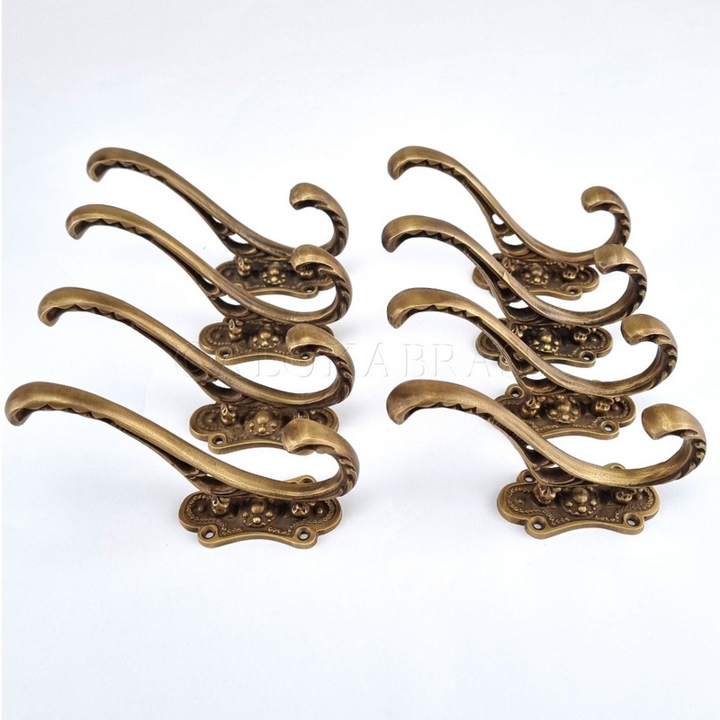 8 COAT HOOKS Victorian heavy solid brass vintage old style 5