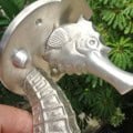 ery large SEAHORSE solid brass SILVER PLATE door old style heavy house PULL handle 16.1/2"