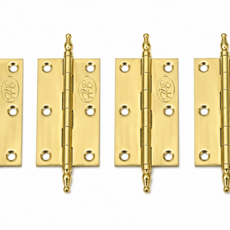 4 Small Solid Brass Hinges 2.5” Vintage Style Box Door Hinges With Polished Finials