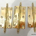 4 small hinges vintage style solid Brass DOOR BOX 2.1/2" polished finials flush & screw