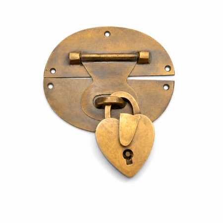 Solid Brass Furniture Lock Set with Back Plate Clasp & Love small Heart Padlock – Blanket Box, Trunk, Cupboard & Wardrobe Hardware