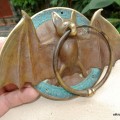 Solid Brass small heavy BAT Door Knocker 7" unusual wings ring