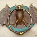 Solid Brass small heavy BAT Door Knocker 7" unusual wings ring
