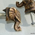 2 tiny ELEPHANT shape pulls handles antique solid brass vintage drawer heavy knobs 30 mm