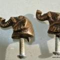2 tiny ELEPHANT shape pulls handles antique solid brass vintage drawer heavy knobs 30 mm