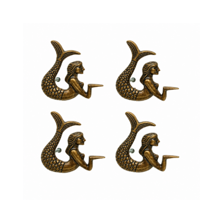 4 MERMAID Brass Knobs – Praying Dewi Mermaid Pull Knobs – Heavy Solid Brass Vintage Kitchen Cabinet Handles – 3 Set of 4