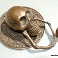 ROUND SKULL door KNOCKER solid BRASS heavy DOOR handle 5" ring pull