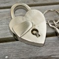 small SILVER tiny Vintage style antique "HEART LOVE " shape Padlock solid brass 2 keys heavy lock works 2"