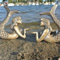 2 small MERMAID heavy KNOB aged old solid Brass PULL knobs kitchen praying 80 mm