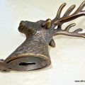 large STAG deer COAT HOOK solid brass antiques vintage old style 7" hook