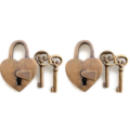 2 Vintage Heart Shape Padlocks Solid Brass Wedding Love Lock w/ 4 Keys